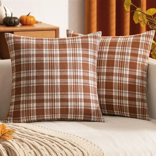 Juego de 2 fundas de almohada de tartán escocés para casa de campo, diseño cuadriculado clásico, decoración cuadrada para otoño, Navidad, hogar,