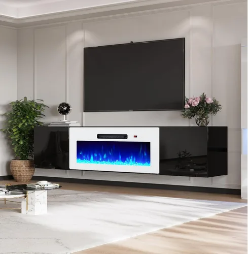 Miniatura 10 de AMERLIFE Soporte de TV Flotante con Chimenea Eléctrica de 36 Pulgadas, Centro de Entretenimiento de Chimenea Montado en la Pared con Acabado de Alto