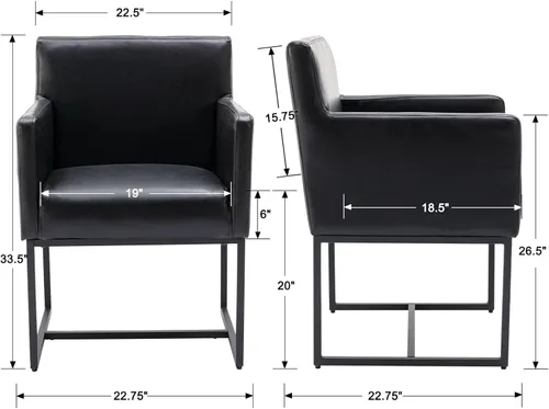 Miniatura 2 de HNY Juego de 2 sillas de comedor tapizadas modernas de mediados de siglo con brazos, sillas decorativas de piel sintética con marco de metal