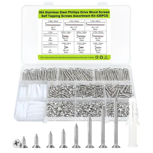 Miniatura 9 de #4 Kit surtido de tornillos de madera pequeños de cabeza plana, 420 piezas, tornillo corto Phillips, chapado en zinc amarillo, montaje de bisagra