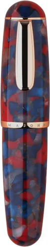 Majohn Q1 Pluma estilográfica, plumín extrafino, azul y rojo, acrílico, gotero de Hombre Gordito, recarga de bolsillo de gran capacidad Azul Rojo