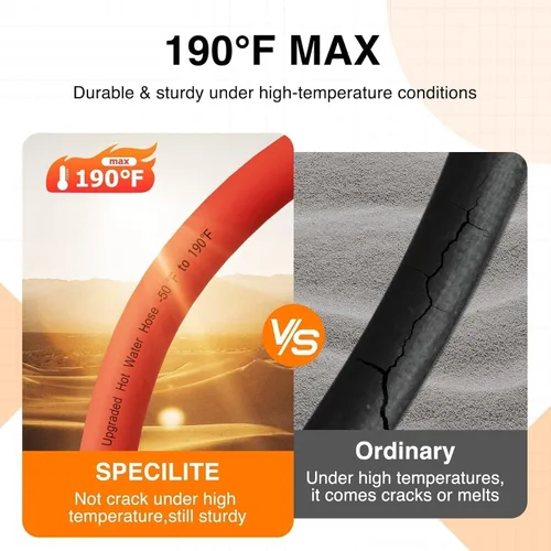 Miniatura 3 de SPECILITE Manguera de agua de jardín fría/caliente de 1 pulgada, 50 pies, -50 ℉ a 190 ℉, alto flujo de agua, flexible y ligera, tubo de goma