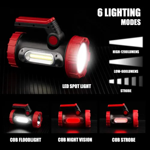 Miniatura 3 de Anhay Linterna LED recargable para campamento, linterna regulable con gancho, foco impermeable para emergencias de huracanes, al aire libre