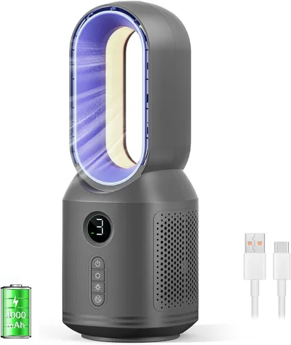 Miniatura 11 de Desk Fan,13 Inch Portable Bladeless Fan, Small Quiet Office Fan with 106° Oscillating, 3 Speeds & Night light, LED Display, Button Control, Personal