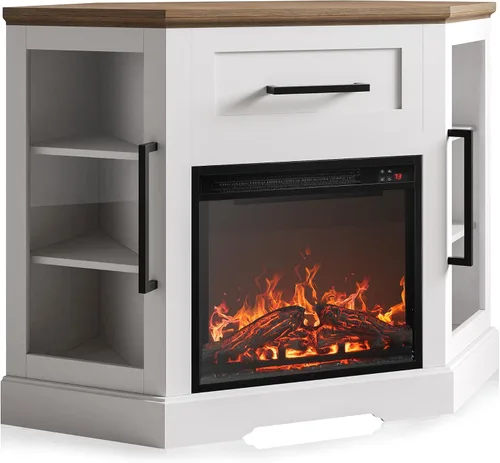 Miniatura 10 de BELLEZE Soporte de TV de esquina de 43 pulgadas con calentador eléctrico de chimenea de 18 pulgadas para televisores de hasta 43 pulgadas, moderno