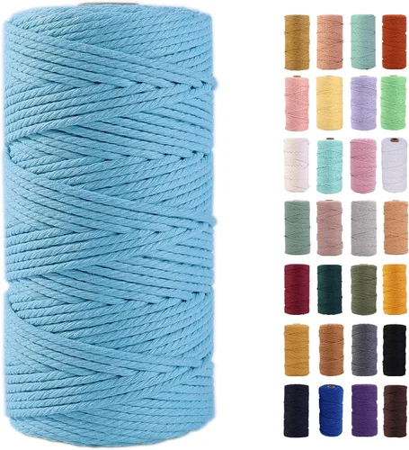 Miniatura 65 de Cordón de macramé gris rosado de 0.118 in x 109 yardas, cuerda de algodón colorido de algodón suave para colgar en la pared, colgar plantas