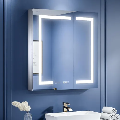 Miniatura 10 de ExBrite Botiquín de baño con iluminación LED con espejo, 24 x 30 pulgadas, empotrado o montaje en superficie, antivaho, atenuación continua, ajuste
