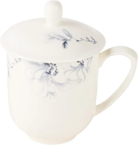 Miniatura 2 de Jingdezhen - Taza de té de porcelana fina con tapa de 12 onzas, taza de porcelana blanca para oficina y hogar (azul y blanco)