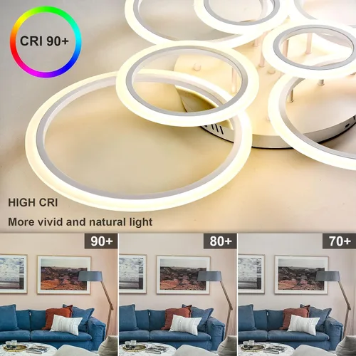 Miniatura 3 de Lámpara de techo LED moderna de 41 pulgadas con control remoto regulable de 8 anillas, lámpara de techo blanca empotrada para sala de estar