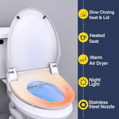Miniatura 4 de Asiento de inodoro con bidé, agua caliente ilimitada inteligente, asiento para inodoro calefactado electrónico con control remoto, lavado turbo