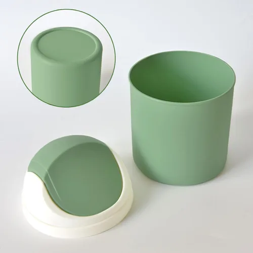 Miniatura 7 de Mini Cubo de Basura de Escritorio con Tapa Abatible, Elegante Papelera de Mesa con Lunares de Encaje, Cesta de Papel de Desperdicio Redonda, Pequeño