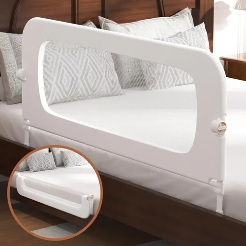 Miniatura 8 de FigTime Baranda de cama para niños pequeños, protector de baranda de cama de bebé para niños, barandas de cama para niños pequeños con ajuste de Gris
