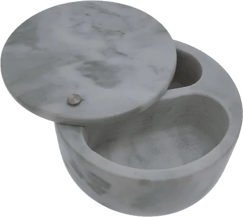 Kerixi Bodega de sal de mármol y caja de almacenamiento con dos compartimentos, caja de sal con tapa giratoria para almacenar especias (gris blanco)
