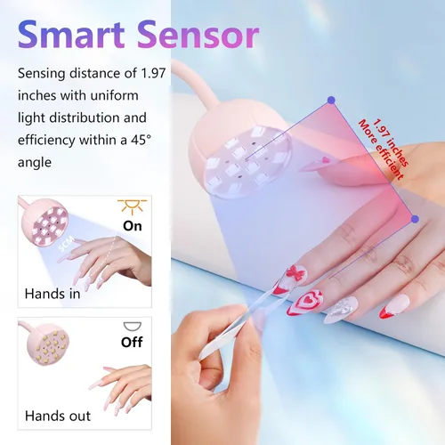 Miniatura 6 de Makartt Lámpara de uñas LED UV: Lámpara de uñas portátil inalámbrica de 50 mW/cm² para gel X y uñas a presión, secador de uñas USB recargable