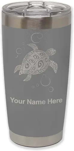 Miniatura 34 de LaserGram Vaso aislado al vacío de 20 onzas, tortuga marina hawaiana, grabado personalizado incluido (negro)