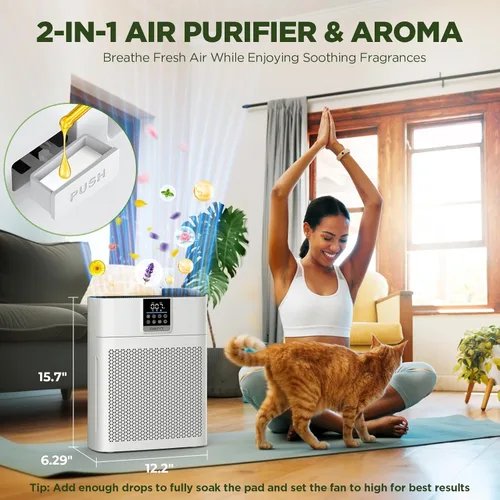 Miniatura 11 de Purificadores de aire para el hogar, habitación grande de hasta 2180 pies cuadrados, purificador de aire HEPA DBFIT con prefiltro de nailon lavable