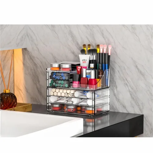 Miniatura 8 de Organizadores de maquillaje acrílicos transparentes y almacenamiento para tocador, organizador de cuidado de la piel para baño con 5 cajones