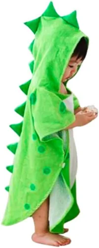 Toalla de baño de algodón suave Toalla de playa para niños 0-8 años Dinosaurio verde