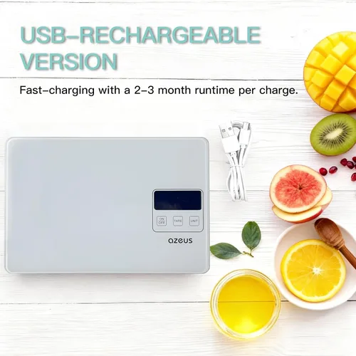 Miniatura 5 de Azeus. Báscula de cocina digital de 6 unidades, recargable por USB. Pesa gramos y onzas con alta precisión (desde 1.13 g). Capacidad hasta 5 kg