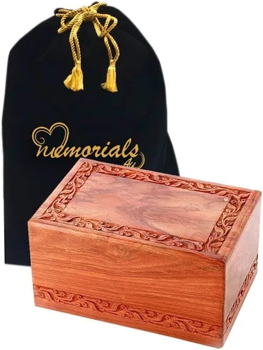 Miniatura 2 de MEMORIALS 4U Urna de cremación de palisandro sólido con diseño de cruz tallada a mano para cenizas humanas Palisandro macizo