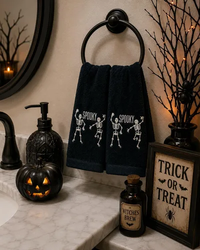 Miniatura 4 de Serafina Home Toallas de mano de baño de Halloween, fantasmas bordados, diseño Boo, juego de 2, color negro, 16 x 25 pulgadas