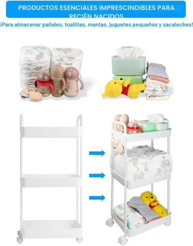 Miniatura 2 de Volnamal Organizador de pañales para bebé, organizador de pañales de plástico para artículos esenciales de guardería, carrito móvil para cambiador