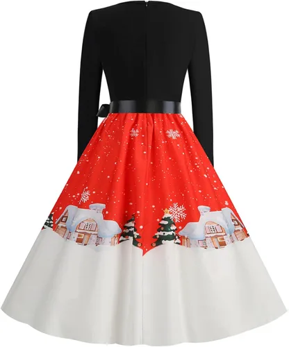 Miniatura 3 de Vestido de manga larga con dobladillo con estampado delgado para mujer