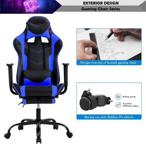 Miniatura 8 de Reposacabezas de soporte lumbar para computadora de PC, respaldo alto, para oficina, videojuegos, silla giratoria para niños o adultos, azul