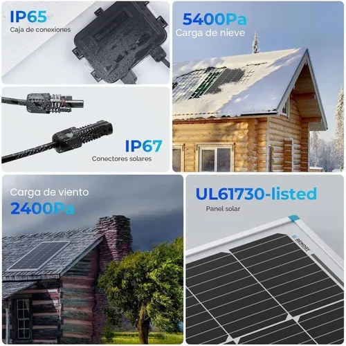 Miniatura 4 de Renogy - Kit básico de panel solar de 100W 12V, panel solar monocristalino de 100 vatios, controlador de carga PWM LCD de 30A, kit de adaptadores