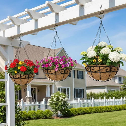 Miniatura 8 de EIMQUVW Macetas Colgantes de Metal para Exteriores (Paquete de 2, 12 pulgadas) Cestas Colgantes para Plantas Soporte de Plantas de Alambre Redondo