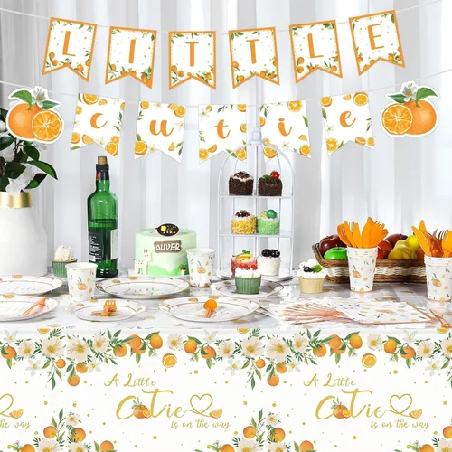 Miniatura 5 de Capoda 172 piezas de decoración de baby shower de Little Cutie, suministros de fiesta, mantel, pancarta, cuchillo, tenedor, cuchara, servilletas