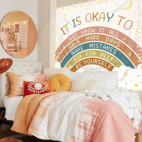 Miniatura 4 de Imirell Tapiz bohemio con citas positivas de arco iris, 59 pulgadas de ancho x 51 pulgadas de alto, palabras motivacionales inspiradoras para niños