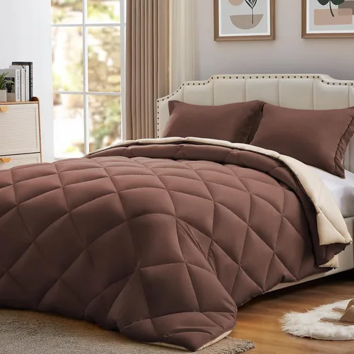 Miniatura 10 de NexHome - Juego de edredón individual Sage & Beige, juego de edredón reversible de 2 piezas, ligero, de plumón alternativo, juego de ropa de cama