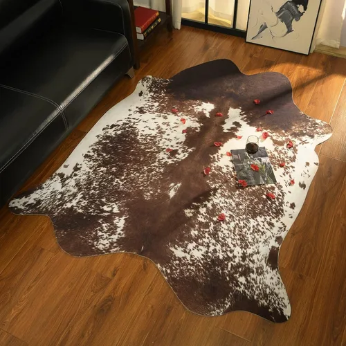 Miniatura 7 de Alfombra de cuero de vaca occidental, alfombra sintética de cuero de vaca para sala de estar, dormitorio, decoración del hogar, antideslizante
