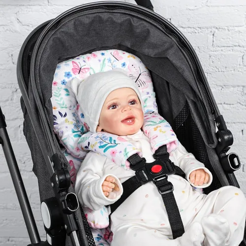 Miniatura 7 de Inserto de asiento de automóvil para niñas y bebés, soporte suave para la cabeza del asiento de automóvil y 2 almohadillas de correa, inserto
