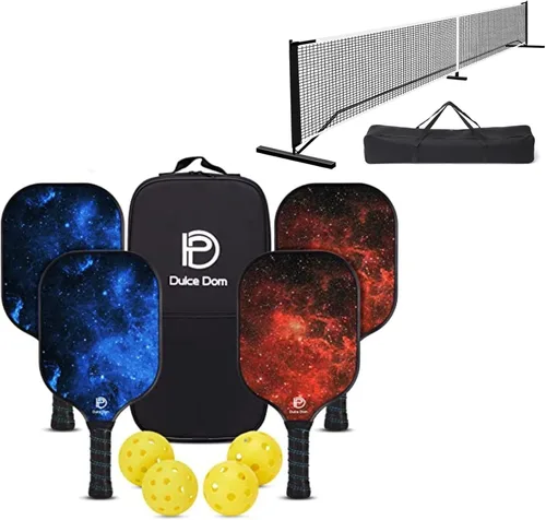 Miniatura 14 de Dulce DOM Juego de 2/4 palas de pickleball aprobadas por USAPA, 4 bolas de pickleball para interiores y exteriores, raqueta de superficie de fibra