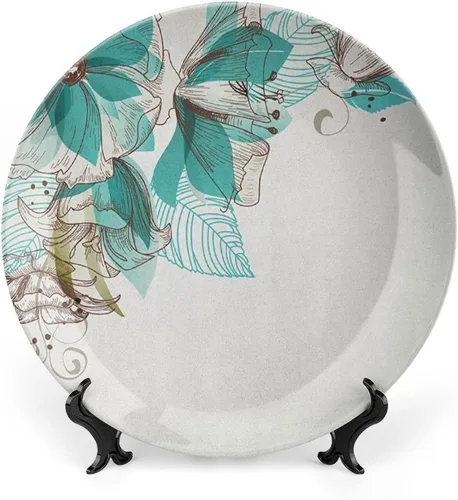 Miniatura 13 de Plato decorativo de 6 pulgadas, artesanía de cerámica turquesa, patrón floral antiguo de cachemira, estampado clásico de Oriente Medio, para colgar