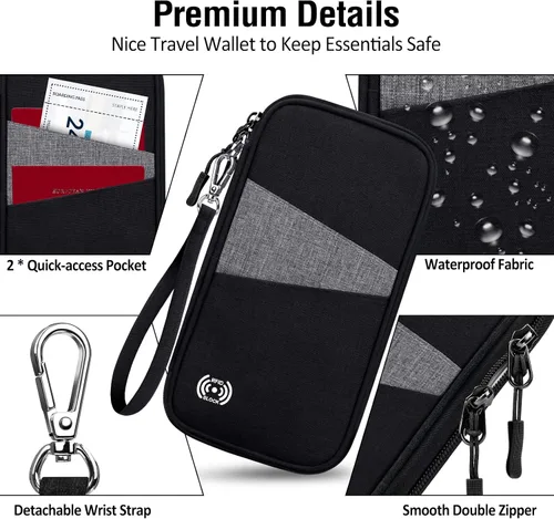 Miniatura 5 de BKNOOU Soporte para pasaporte familiar con bloqueo Rfid, organizador de documentos de viaje, soporte impermeable para pasaporte de viaje, soporte