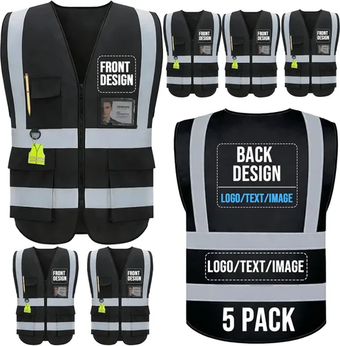 Miniatura 46 de Chaleco de seguridad personalizado BeautyWill con logotipo personalizado Clase 2, chaleco reflectante de alta visibilidad con bolsillos, ropa