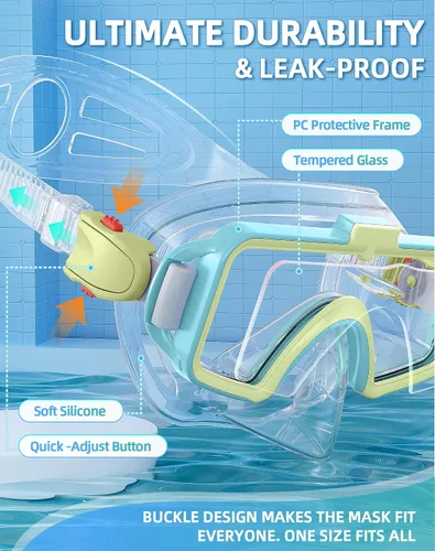 Miniatura 6 de Gafas de natación para niños con cubierta para la nariz, gafas de natación antivaho de dos colores para 6-14, máscara de buceo de esnórquel
