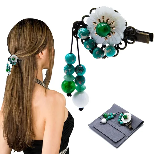 Pasador para el cabello con piedras preciosas de jade natural retro para mujer, accesorios para el cabello vintage Hanfu chino con borla, joyería