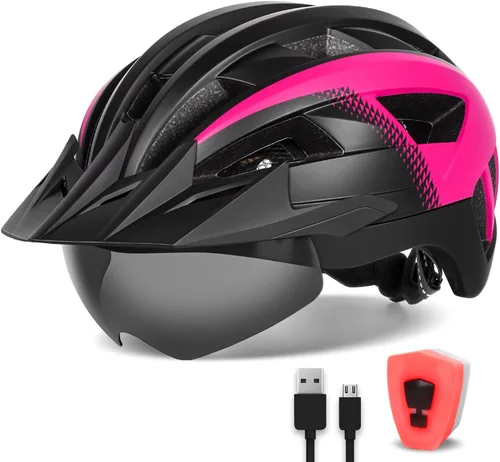 Miniatura 14 de Adult Bike Helmet with Visor and Goggles for Men Women Mountain Road Bicycle Helmet Rechargeable Rear Light Cycling Helmet