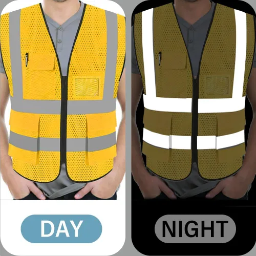 Miniatura 4 de FEimaX Chaleco de seguridad de alta visibilidad, chaleco de trabajo reflectante de malla para hombres y mujeres con bolsillos y cremallera, cumple