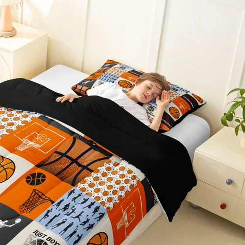 Miniatura 2 de Boy Basketball Comforter Set Twin Size,Ball Sport Games Bedding Sets 2Pcs for Girls Boys Teens Room Decor,Basketball Player Silhouette Duvet Insert