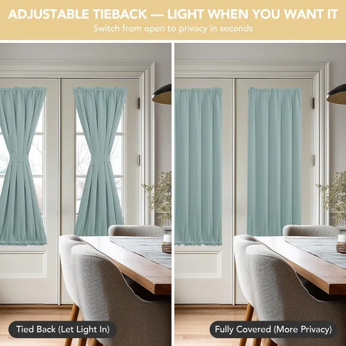 Miniatura 4 de Deconovo Cortinas opacas para puerta, bolsillo para cortinero y cortinas de bloqueo con aislamiento térmico para dormitorio, 137.16 x 189.2 cm, azul