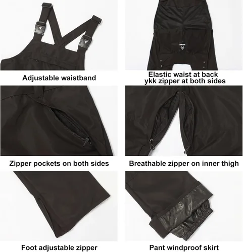 Miniatura 5 de GSOU SNOW Pantalones de esquí para mujer, overol con peto de nieve, impermeable, resistente al viento, aislado, correa ajustable, cálido