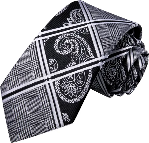 Miniatura 328 de Hi-Tie Corbata clásica de cachemira para hombre con pañuelo y gemelos a cuadros