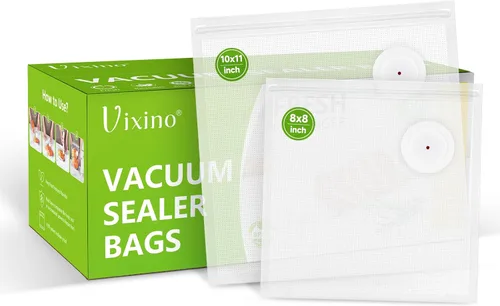 Miniatura 9 de Bolsas de sellado al vacío Vixino, 40 bolsas reutilizables de sellado al vacío para almacenamiento de alimentos, libres de BPA, preparación