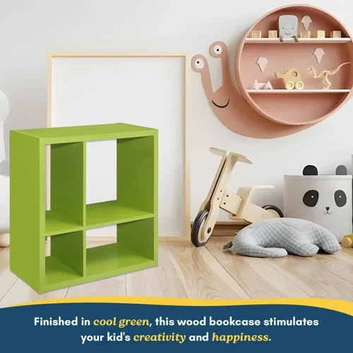 Miniatura 5 de Kings Brand Furniture - Katelyn - Estantería abierta de 4 cubos, organizador de almacenamiento de juguetes para niños (verde)