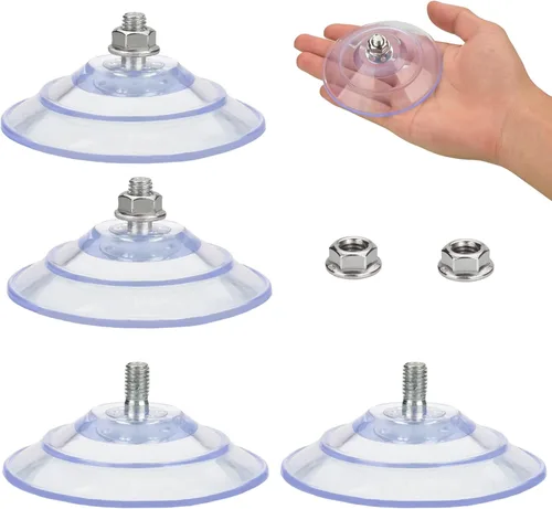 Miniatura 8 de AccEncyc Gran ventosa de succión con tornillos 85mm / 3.4" Almohadillas de succión de plástico 4 paquetes PVC transparente con tuerca de rosca M8